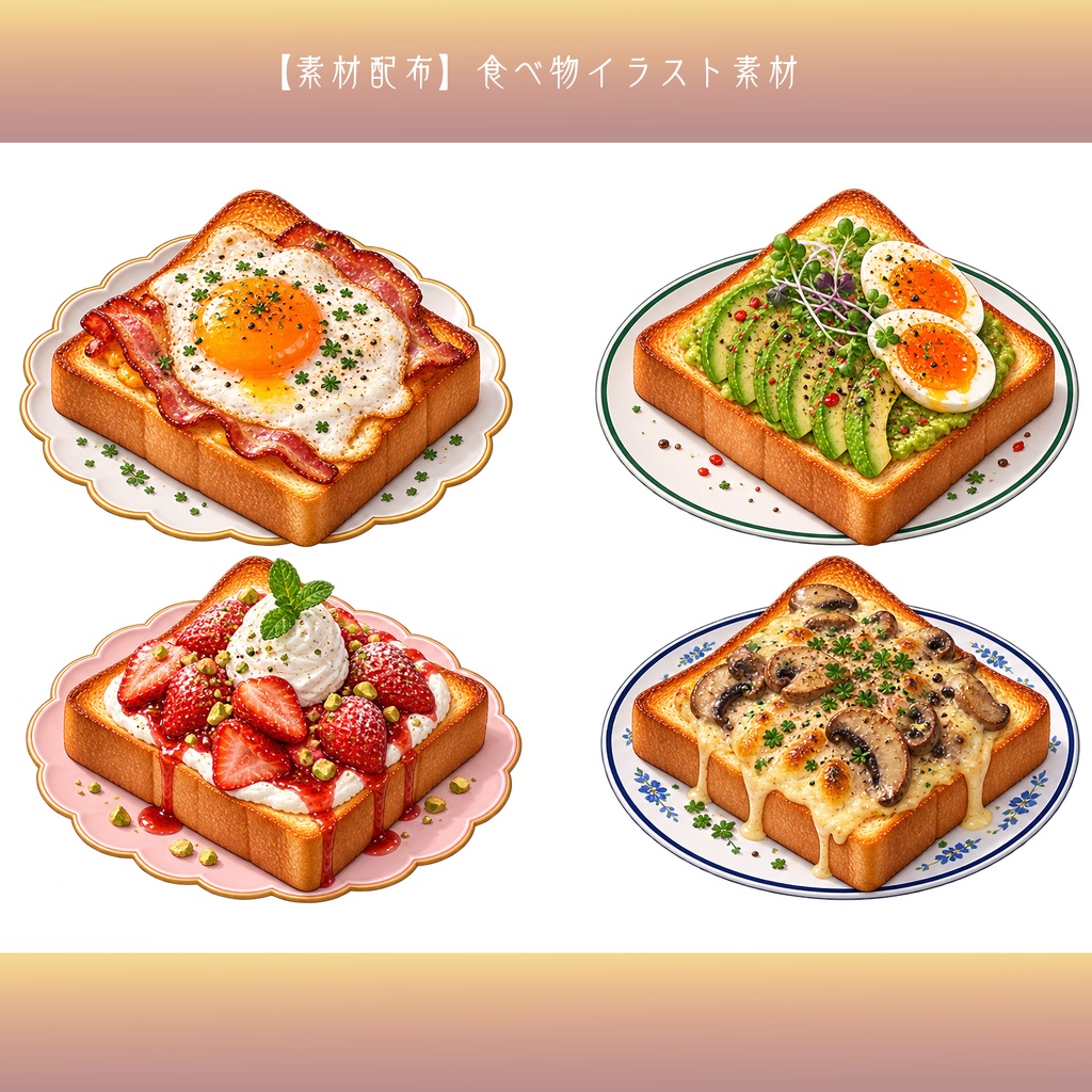 【素材配布】食べ物イラスト素材|配信・SNS・動画・サムネイル用【背景透過PNG】