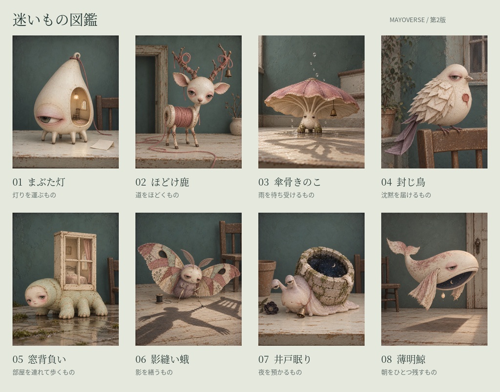 迷いもの図鑑|眠れない夜に出会う8体の小さな画集【PDF・全12ページ】