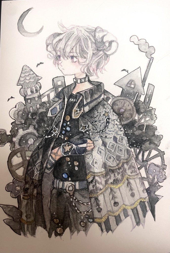 黒い街　ハガキサイズ原画