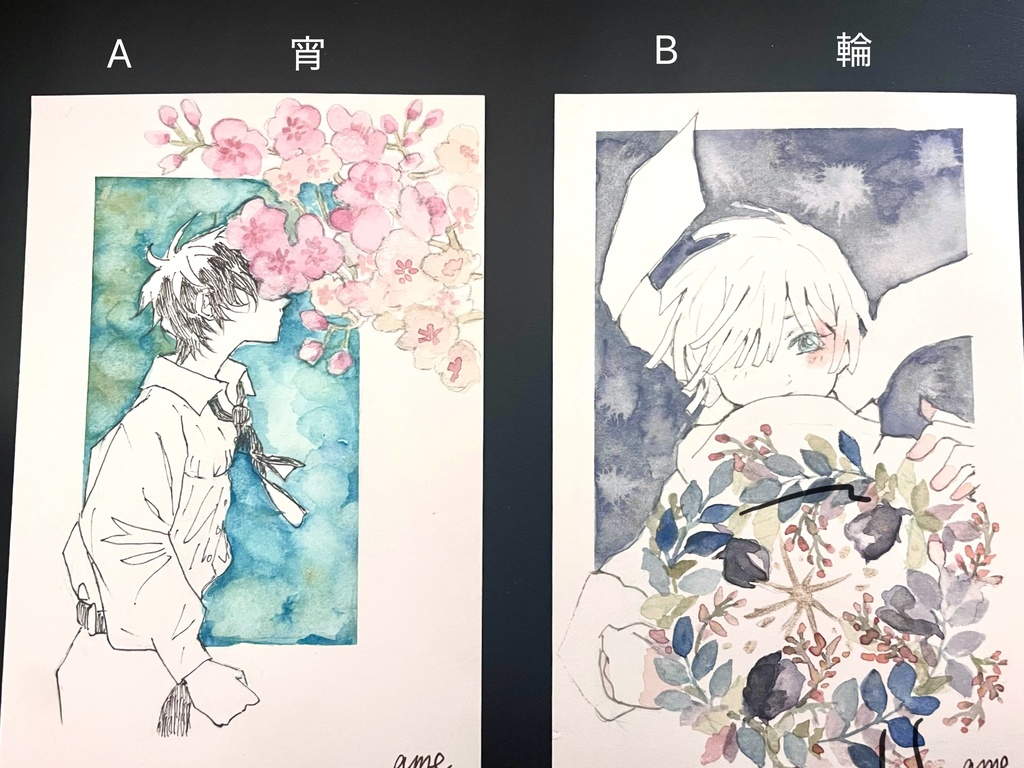 ハガキサイズ原画 ドローイング2作品