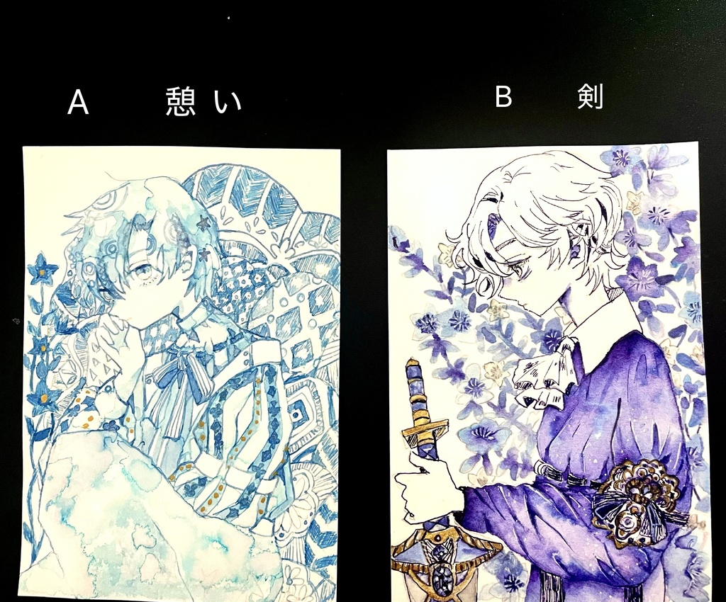 ハガキサイズ  インクアート原画2作品