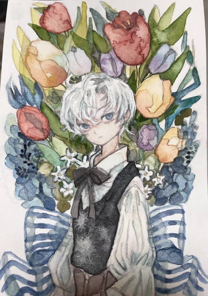 ハガキサイズ原画  チューリップ
