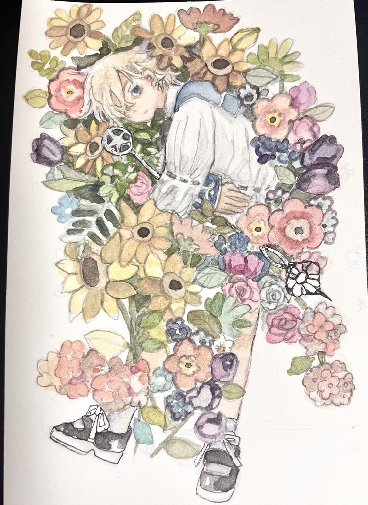 ハガキサイズ原画  華花
