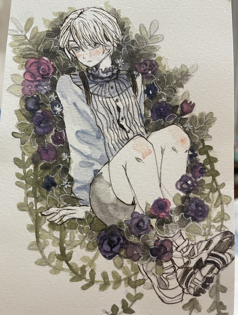ハガキサイズ　原画　少年