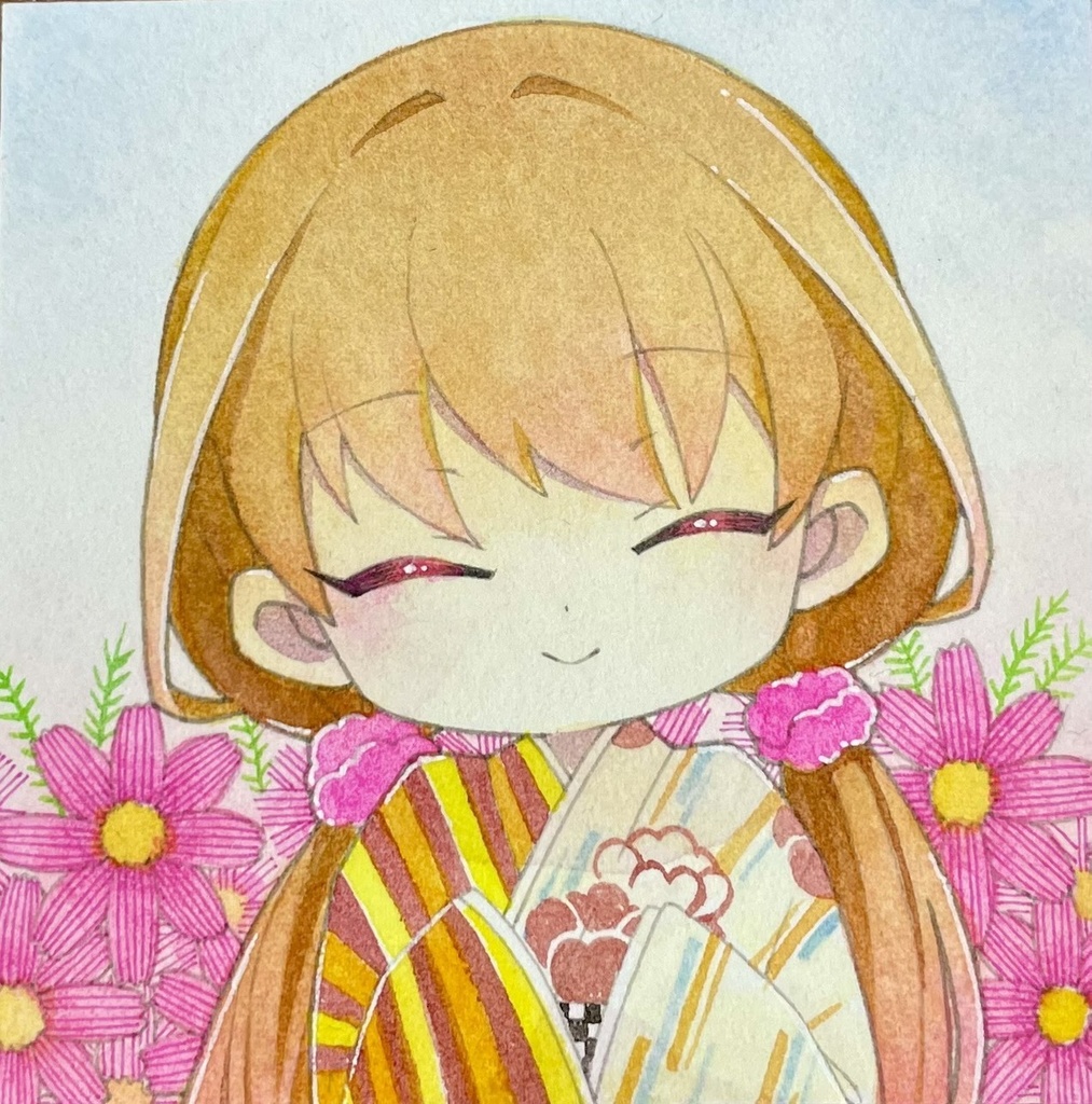 原画イラスト(水彩)【春夏秋冬-秋桜-】