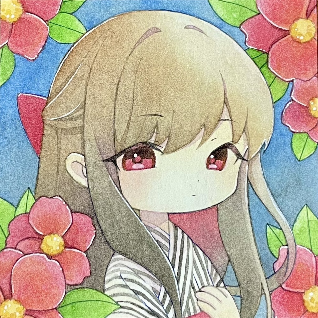 原画イラスト(水彩)【春夏秋冬-椿-】