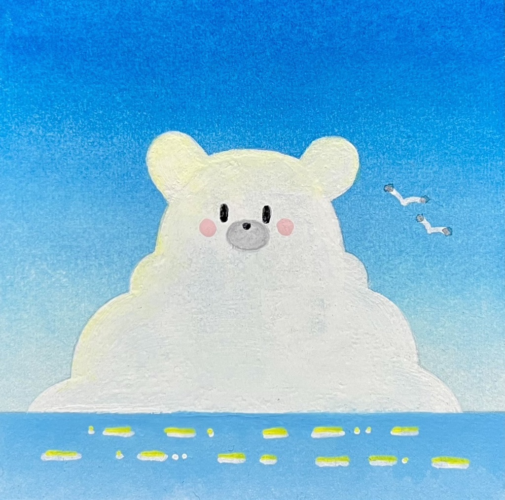 ミニ原画イラスト(アクリル)【空色-青空くま-】