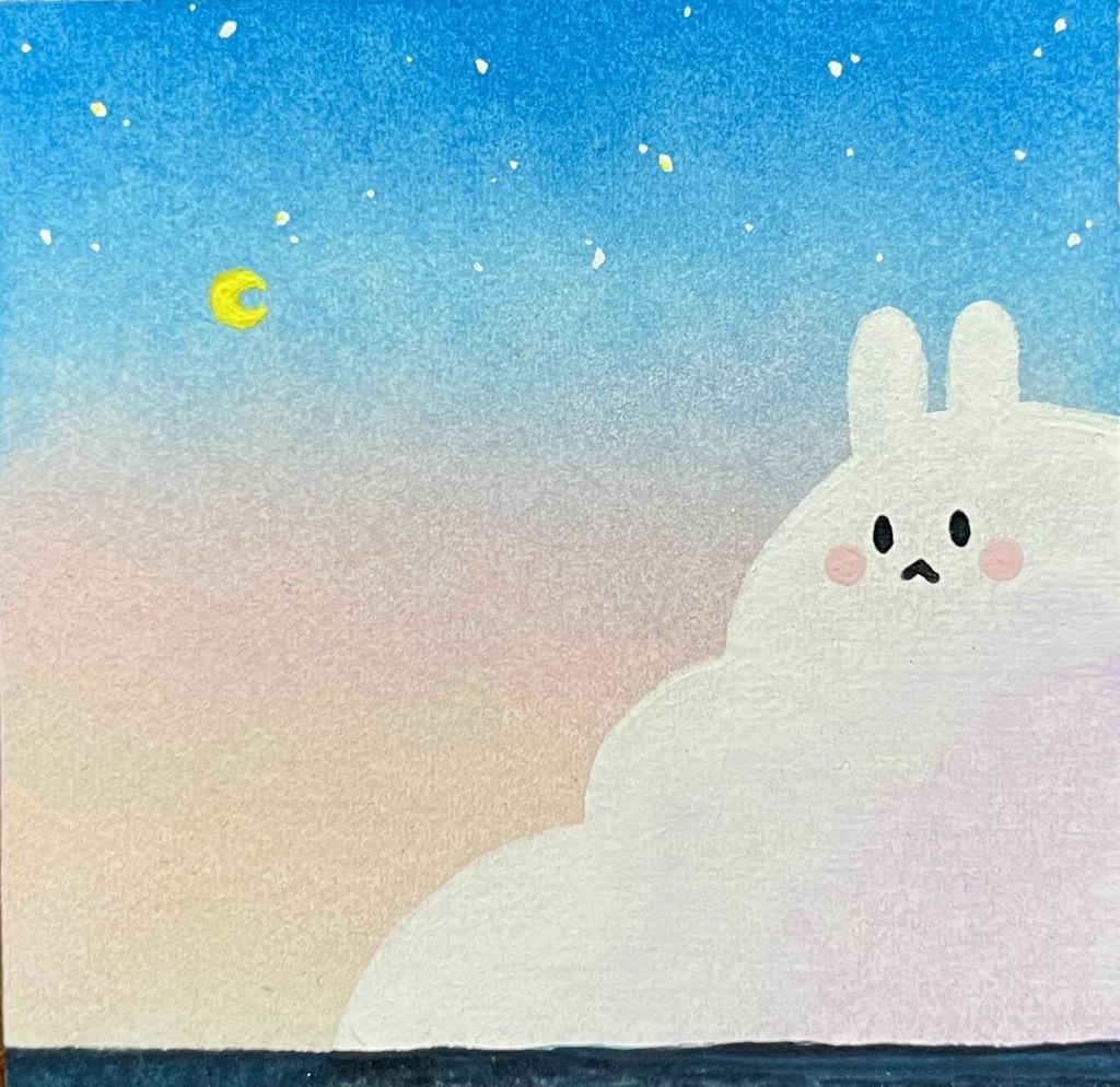 ミニ原画イラスト【空色-朝焼けうさぎ-】