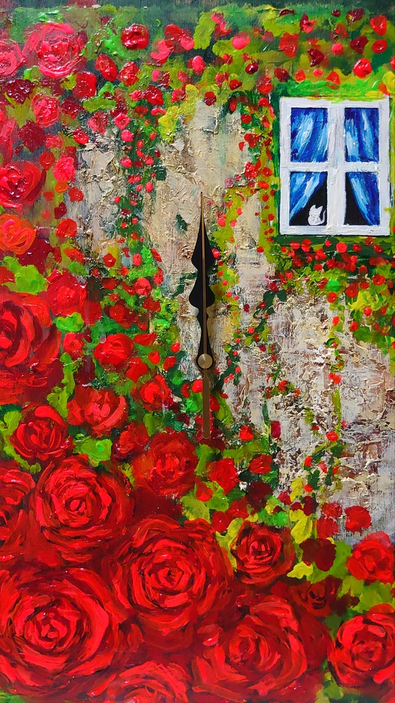 油絵 薔薇の時計