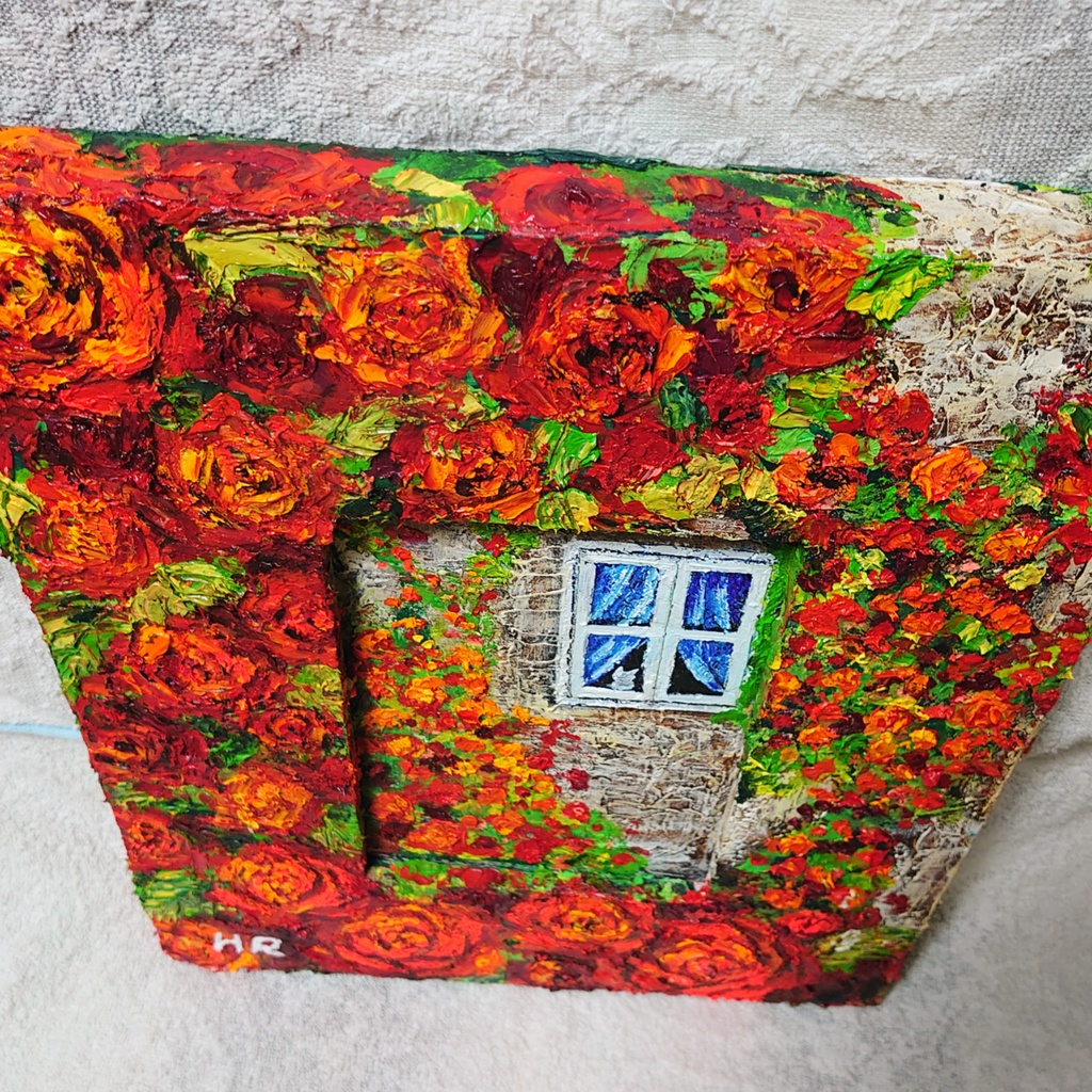 油絵 猫と赤い薔薇