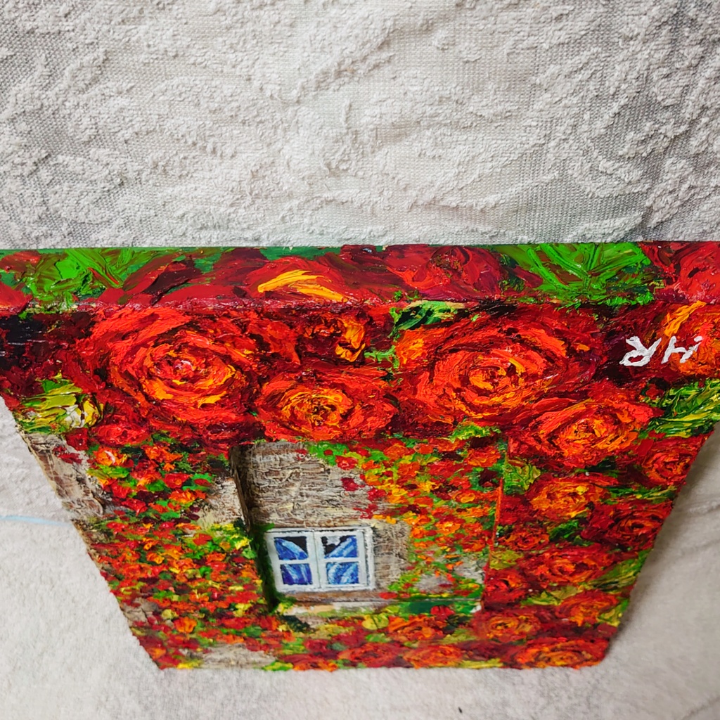 油絵 猫と赤い薔薇