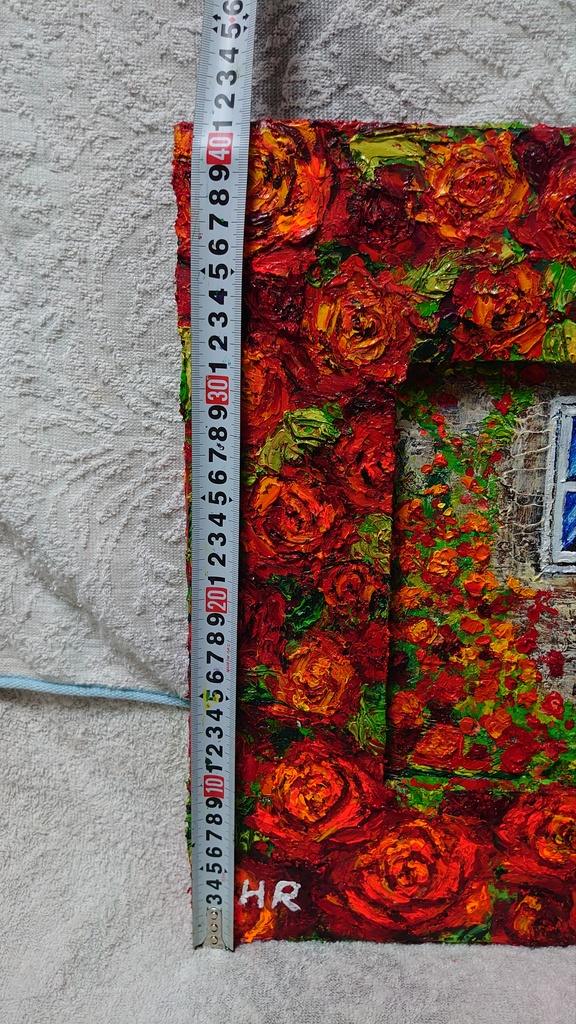 油絵 猫と赤い薔薇