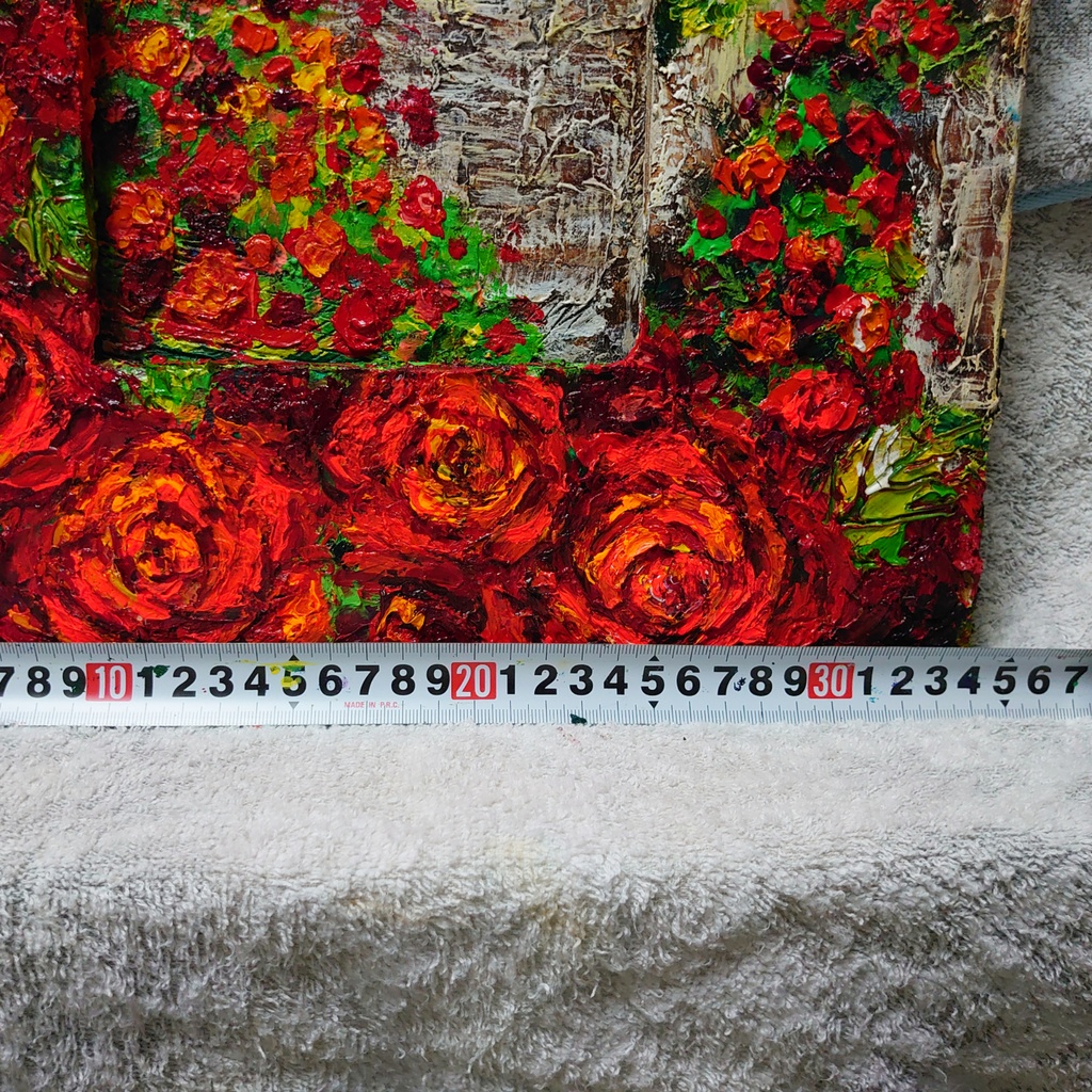 油絵 猫と赤い薔薇