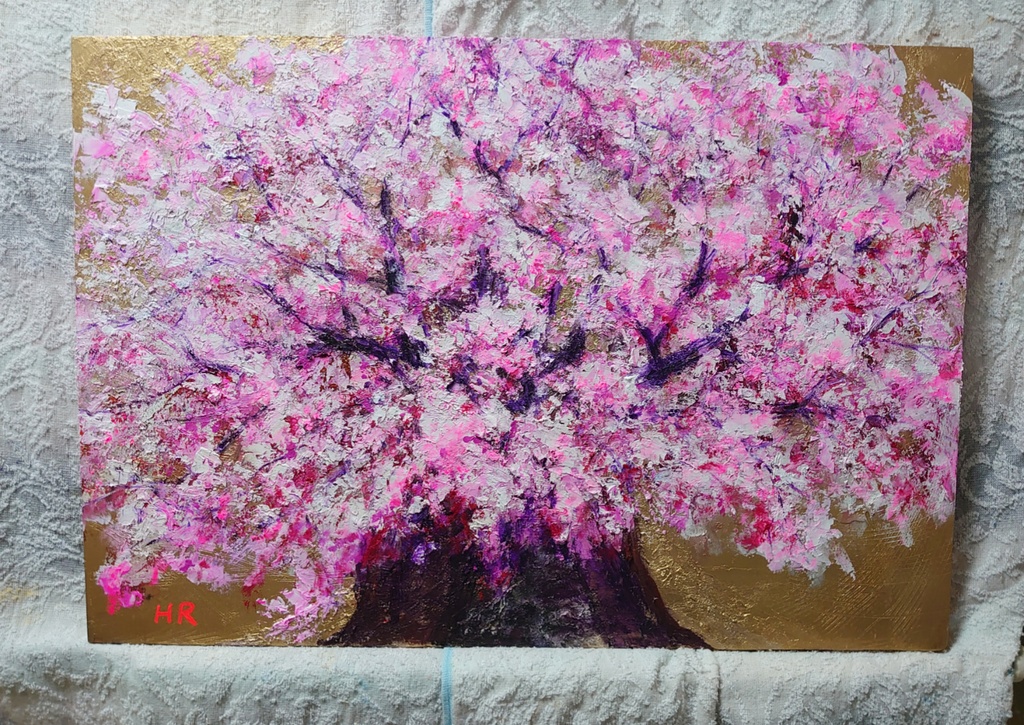 油絵 桜大樹
