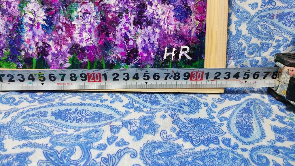 油絵 ラベンダー畑の一本木