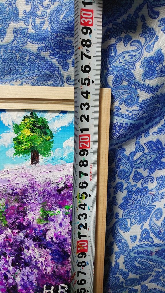 油絵 ラベンダー畑の一本木