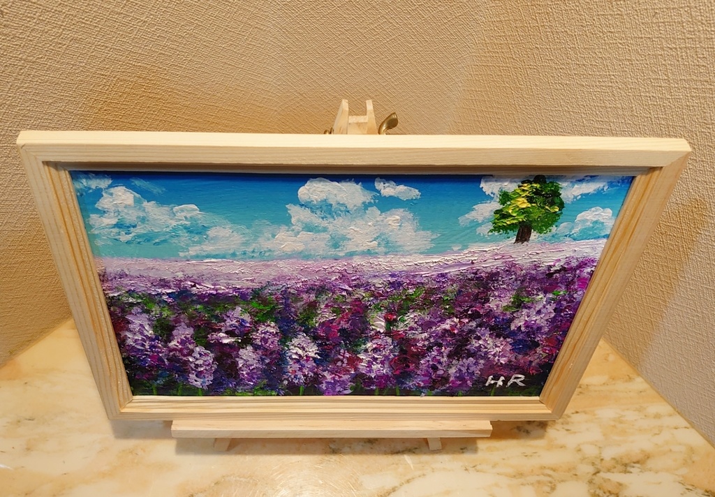 油絵 ラベンダー畑の一本木