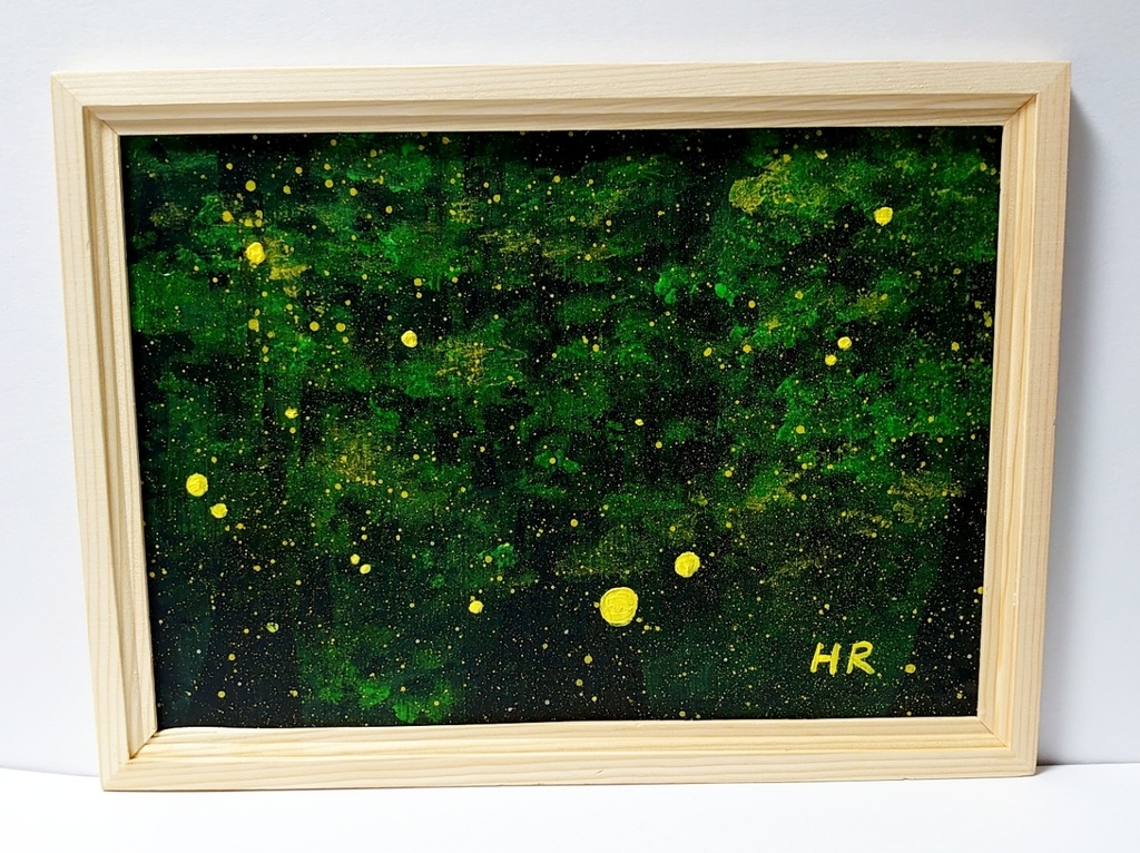 油絵 蛍の夜ノ森