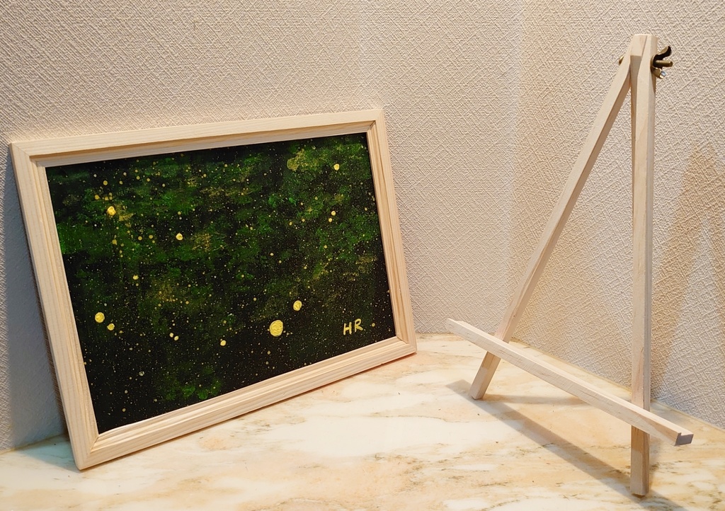 油絵 蛍の夜ノ森