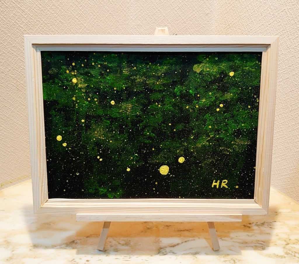 油絵 蛍の夜ノ森