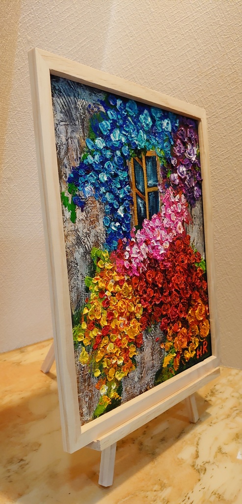 油絵 ベランダの薔薇