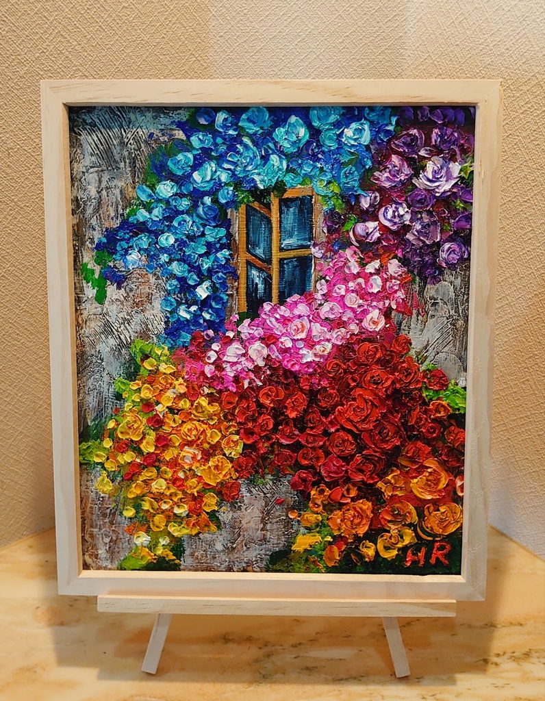 油絵 ベランダの薔薇