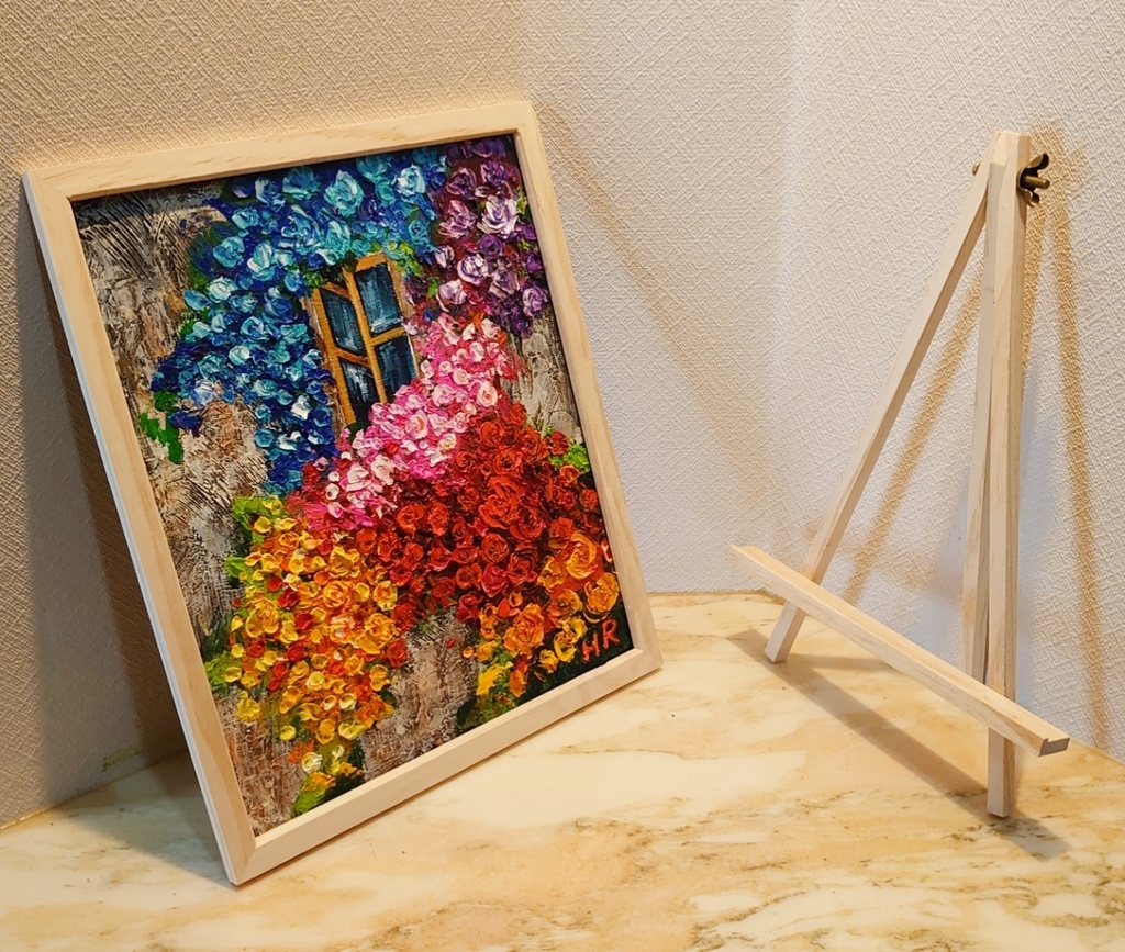 油絵 ベランダの薔薇