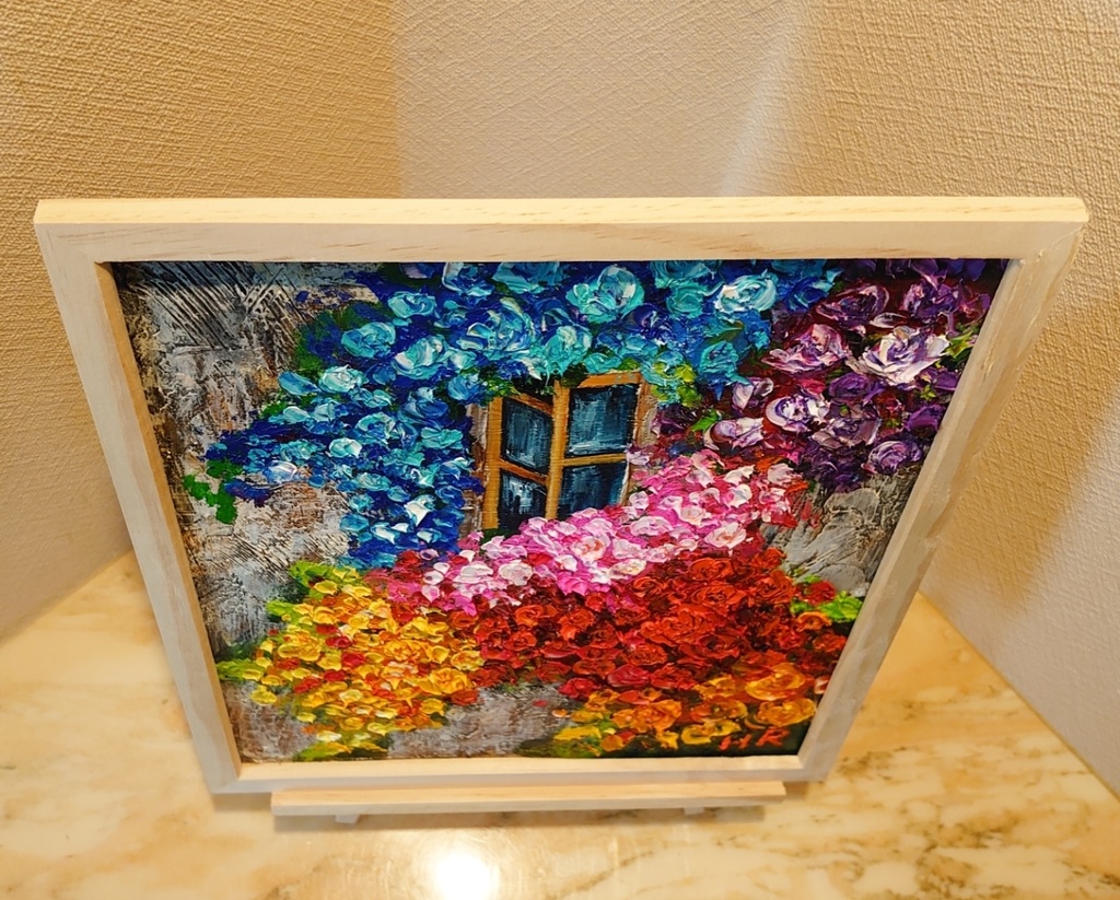 油絵 ベランダの薔薇