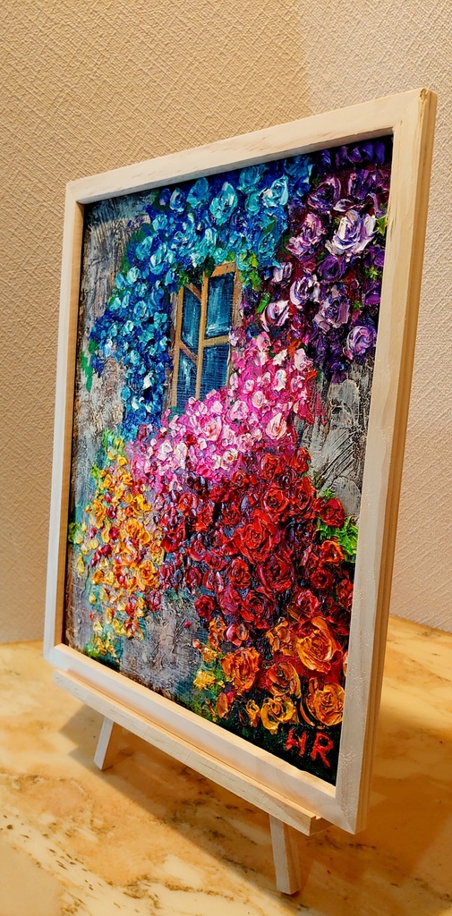 油絵 ベランダの薔薇