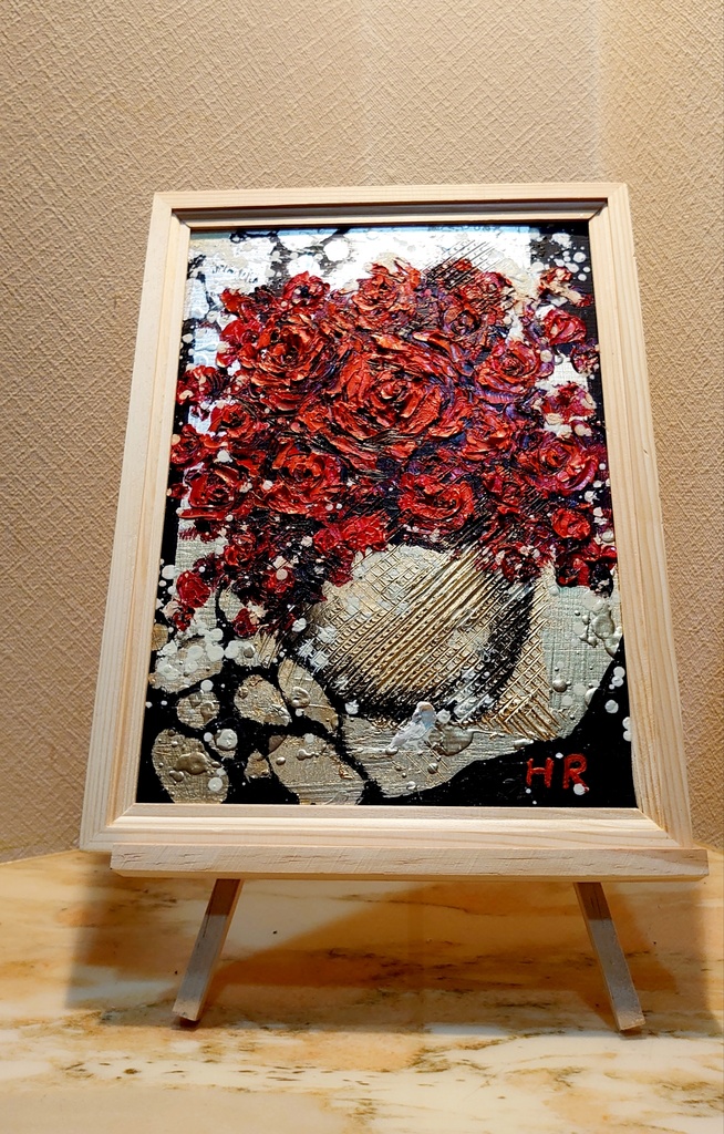 油絵 赤い薔薇【A4】