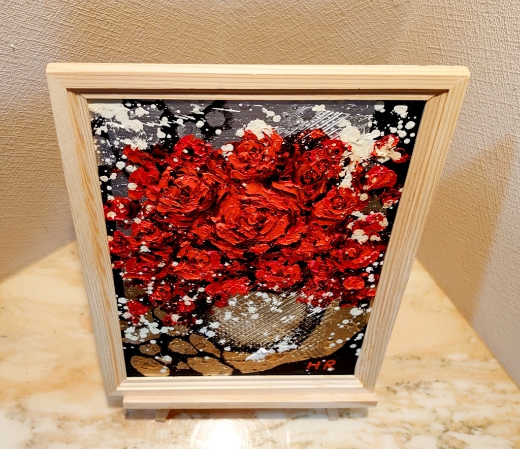 油絵 赤い薔薇【A4】