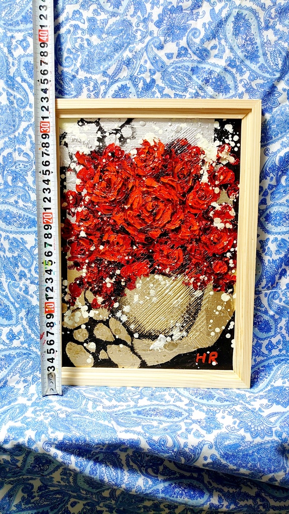油絵 赤い薔薇【A4】