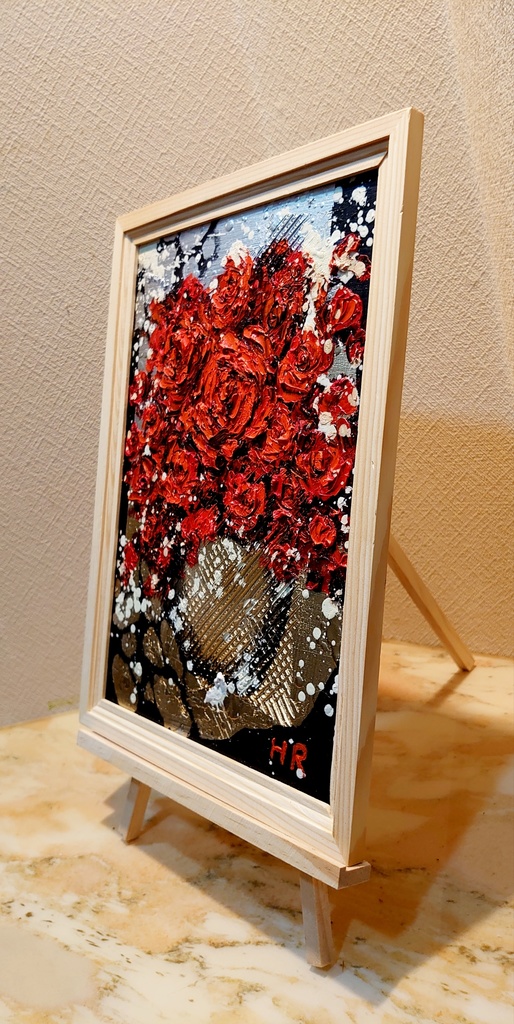 油絵 赤い薔薇【A4】