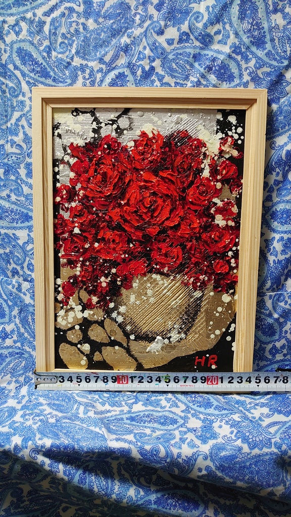 油絵 赤い薔薇【A4】