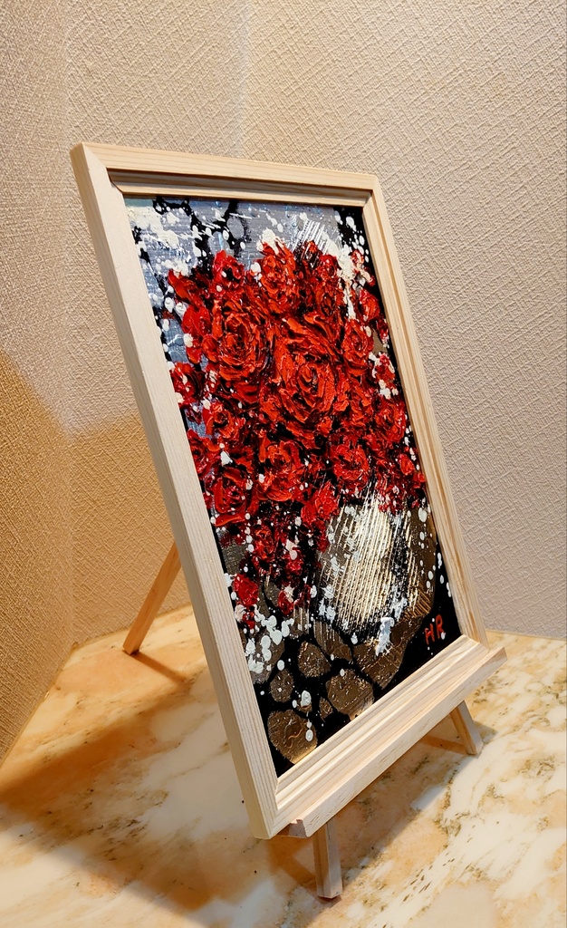 油絵 赤い薔薇【A4】