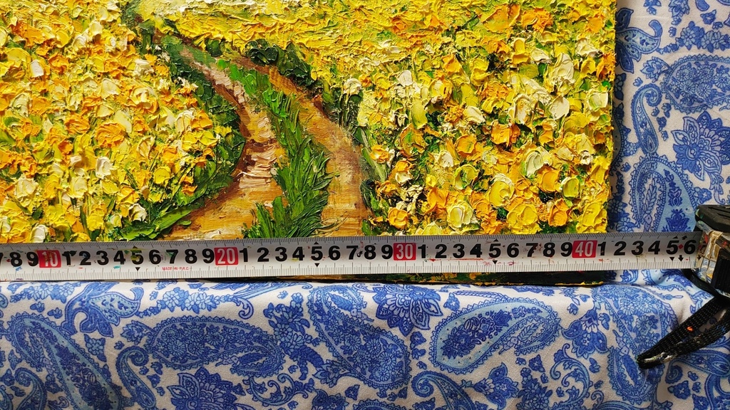 油絵 菜の花の道