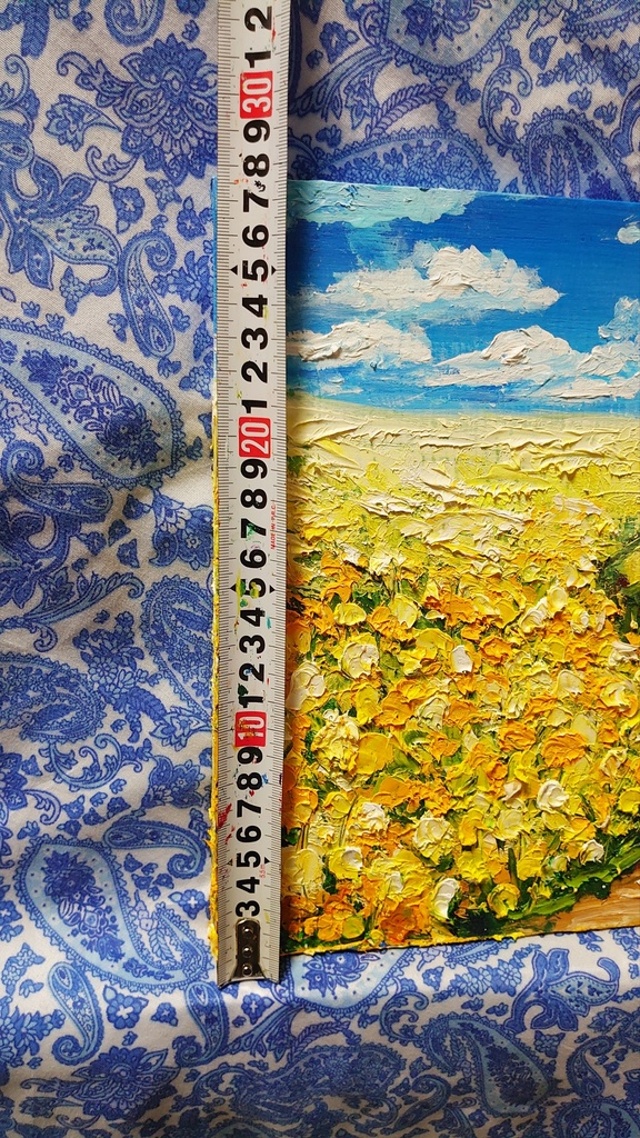 油絵 菜の花の道