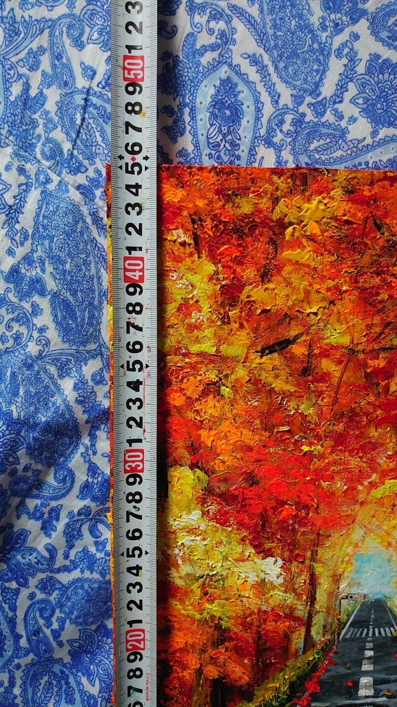 油絵 紅葉の道