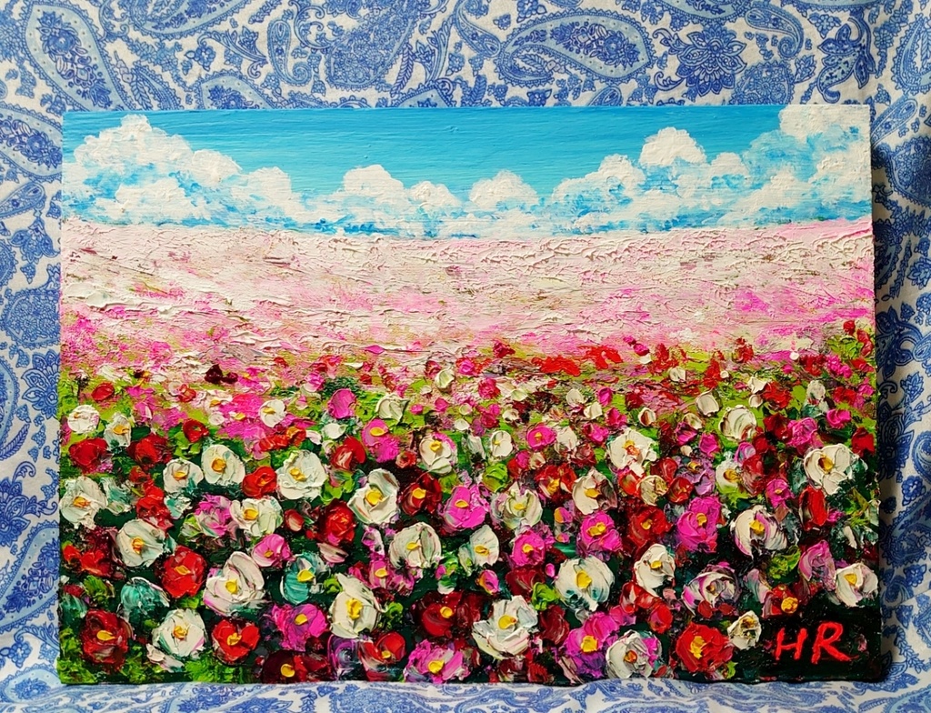 油絵 花畑