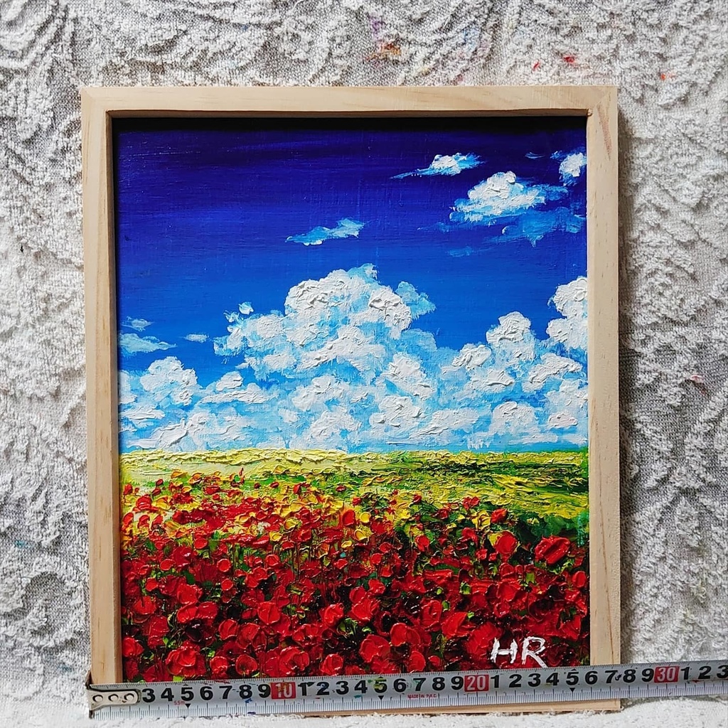 油絵 空と雲のお花畑