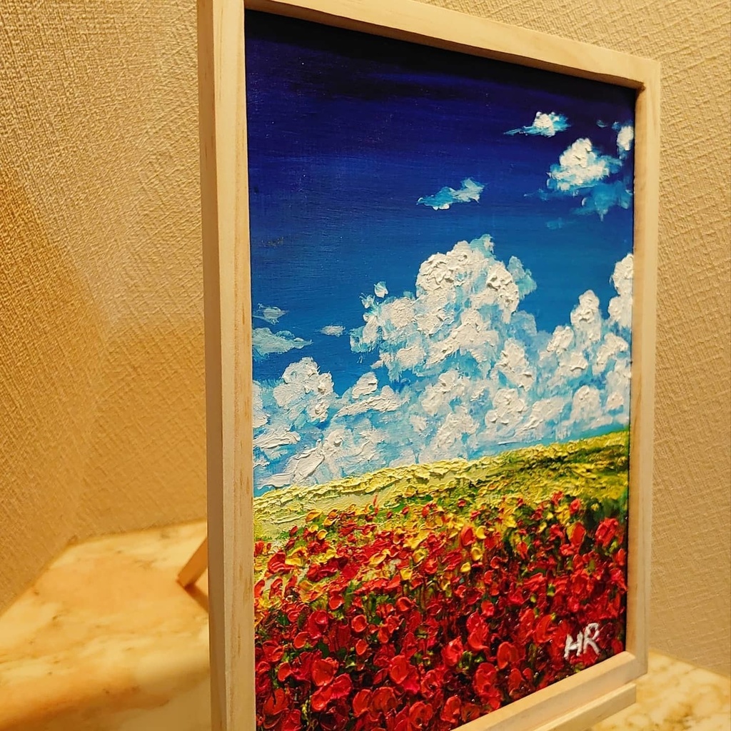 油絵 空と雲のお花畑