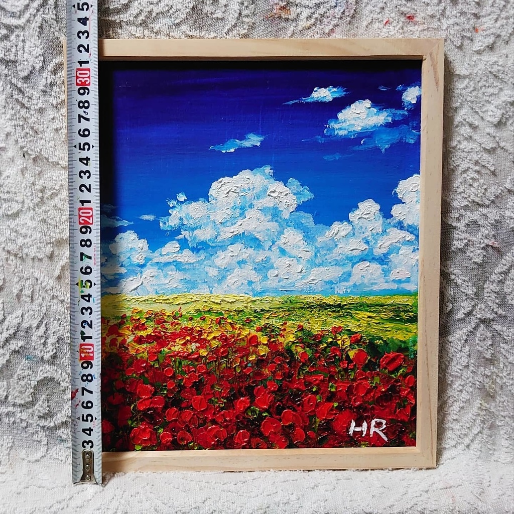 油絵 空と雲のお花畑