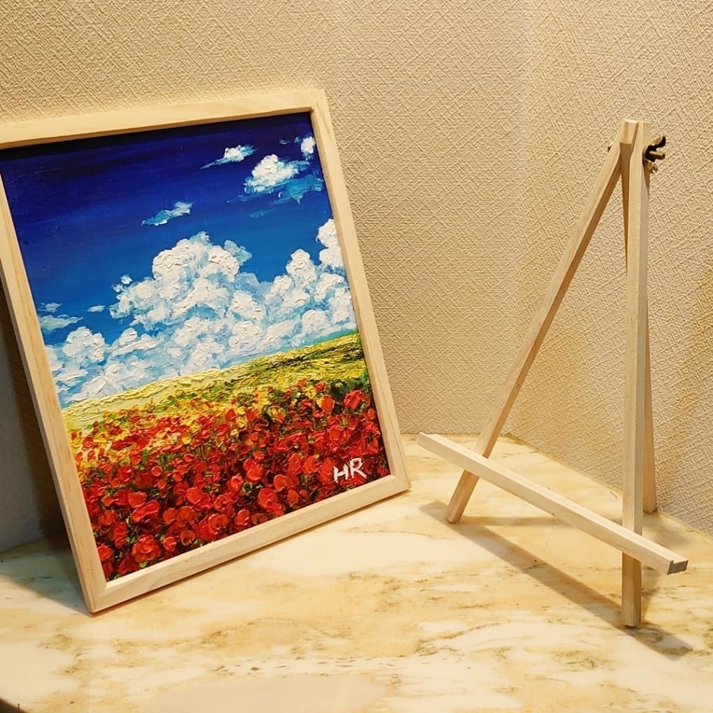 油絵 空と雲のお花畑