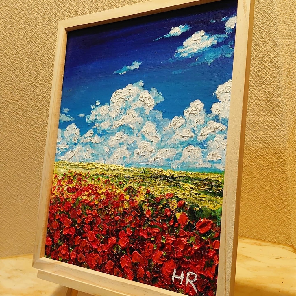 油絵 空と雲のお花畑