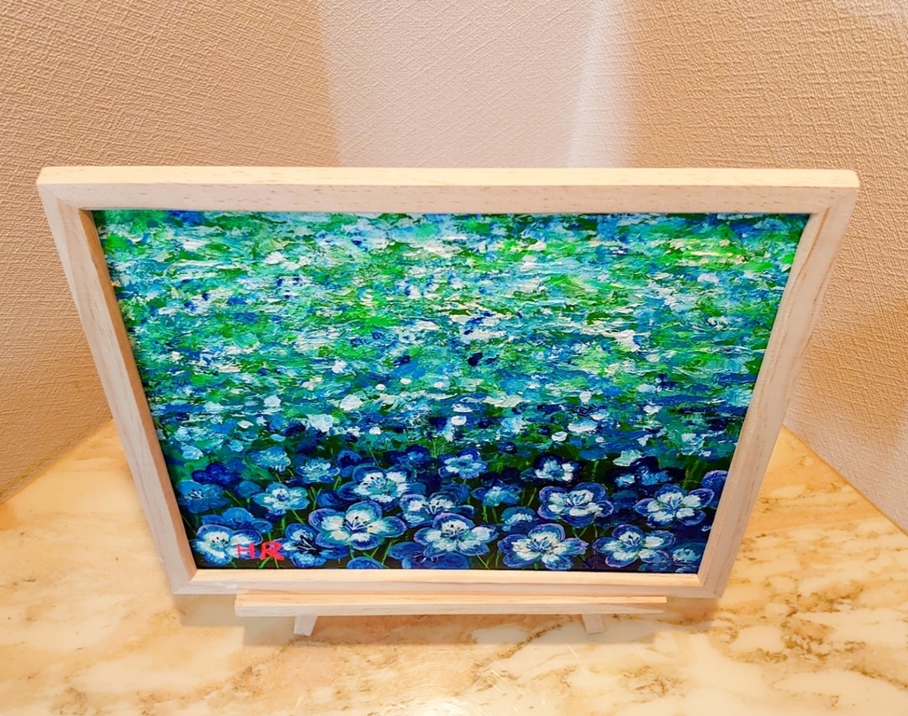 油絵 ネモフィラ畑