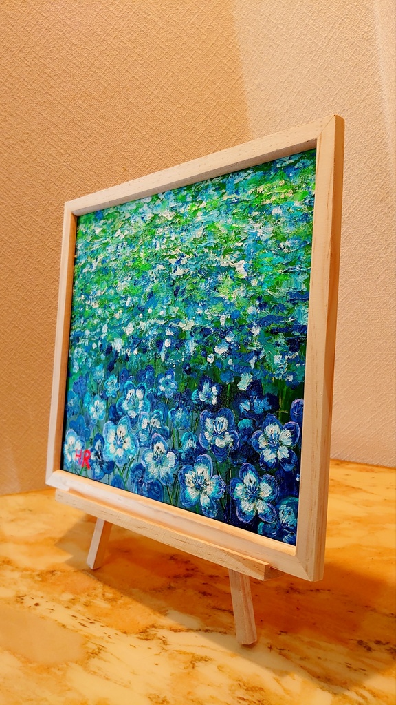 油絵 ネモフィラ畑