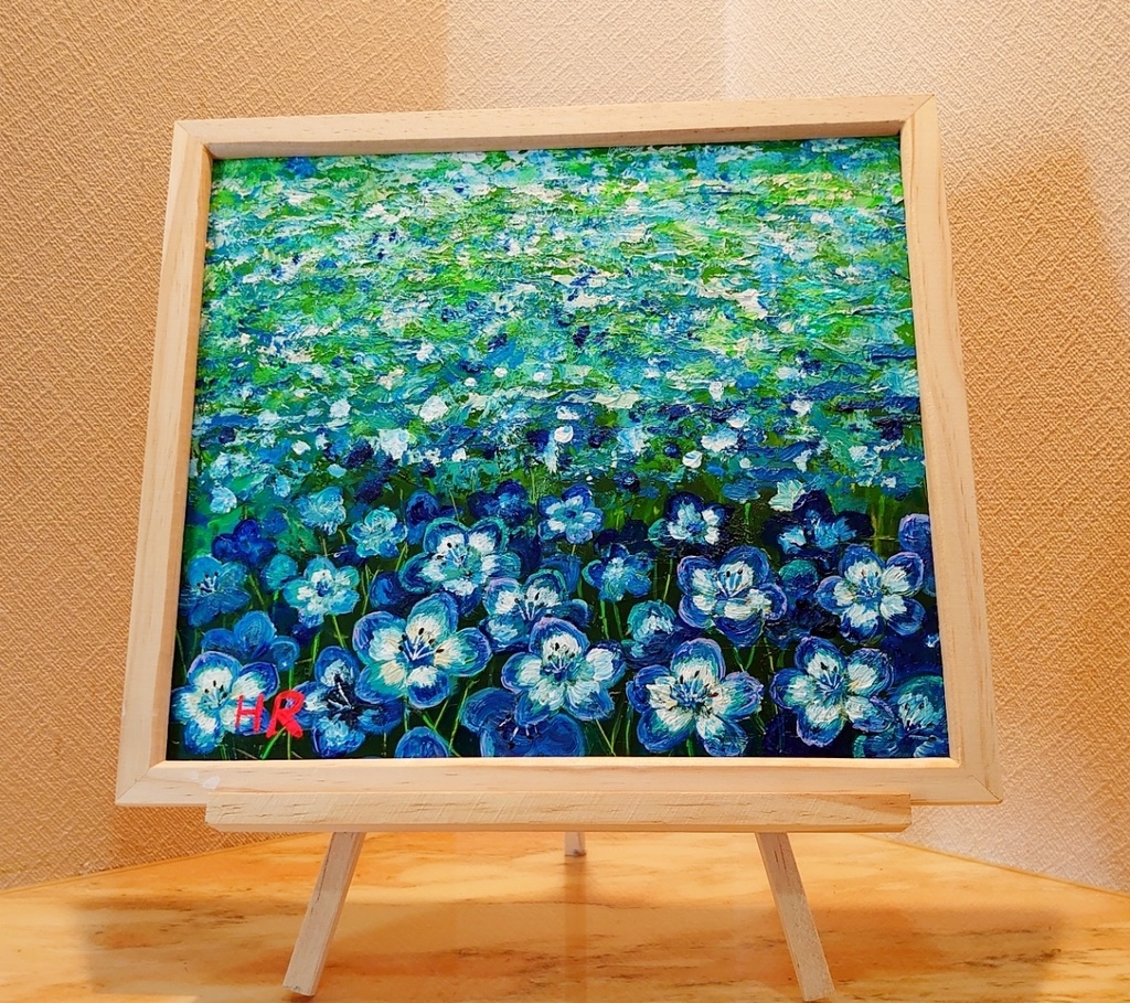 油絵 ネモフィラ畑