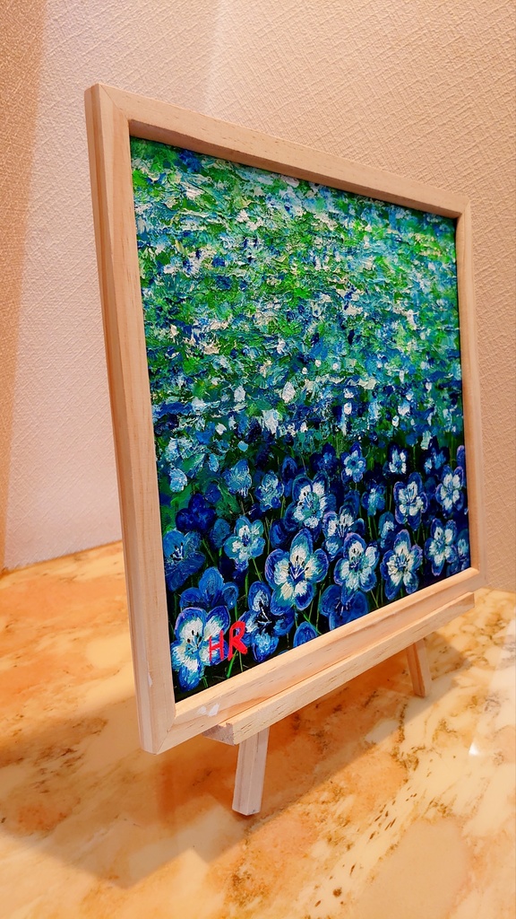 油絵 ネモフィラ畑