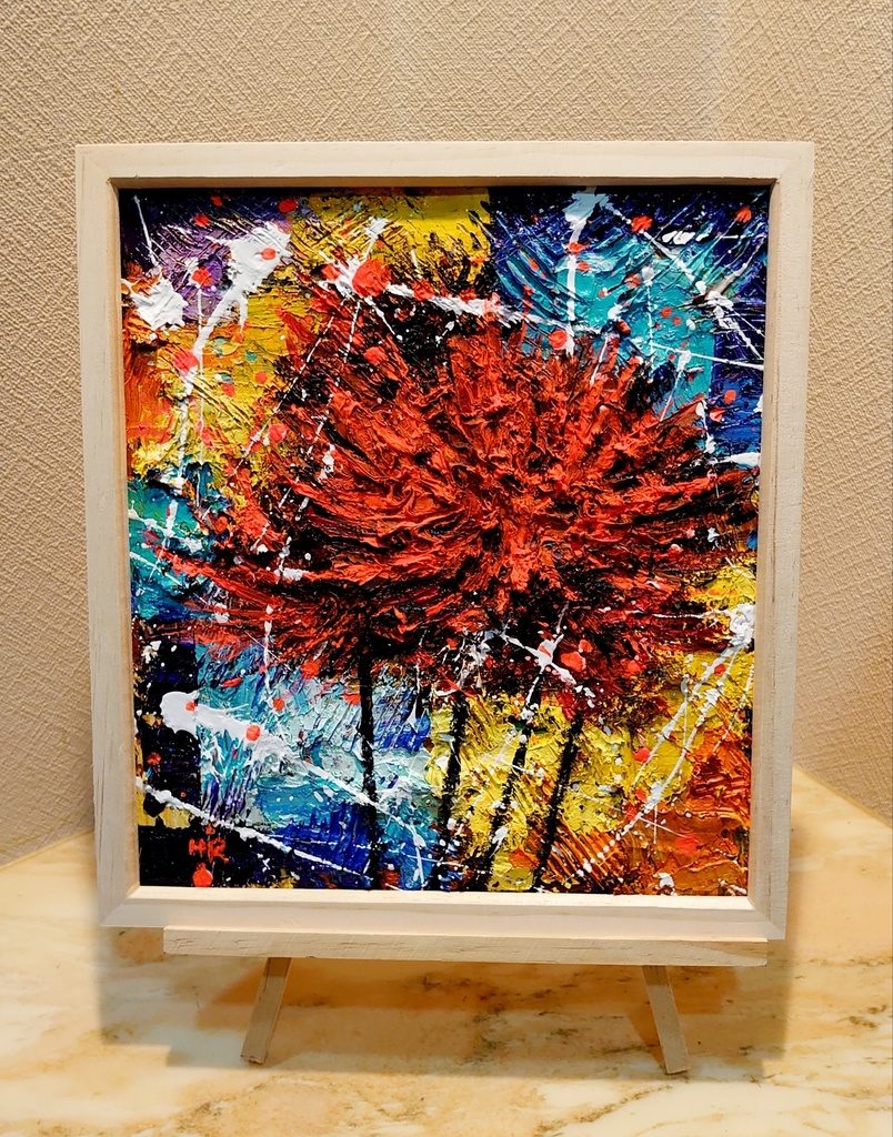 油絵 彼岸花【色紙】