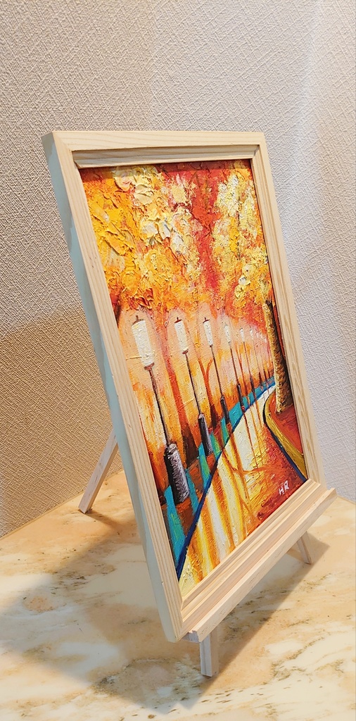 油絵 紅葉の夜景